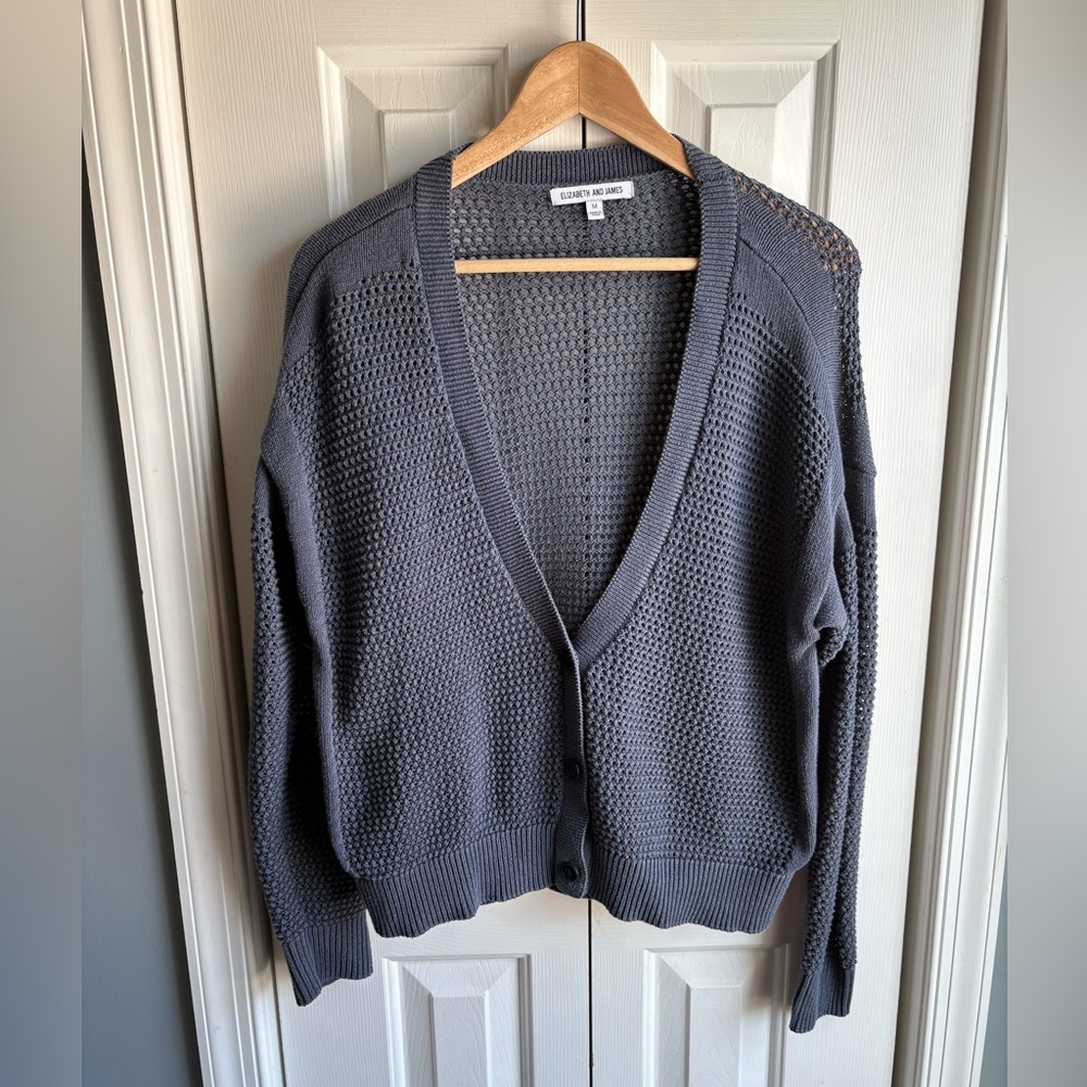 Elizabeth and James Womens Blue Open Knit Cardigan Sweater Size Medium